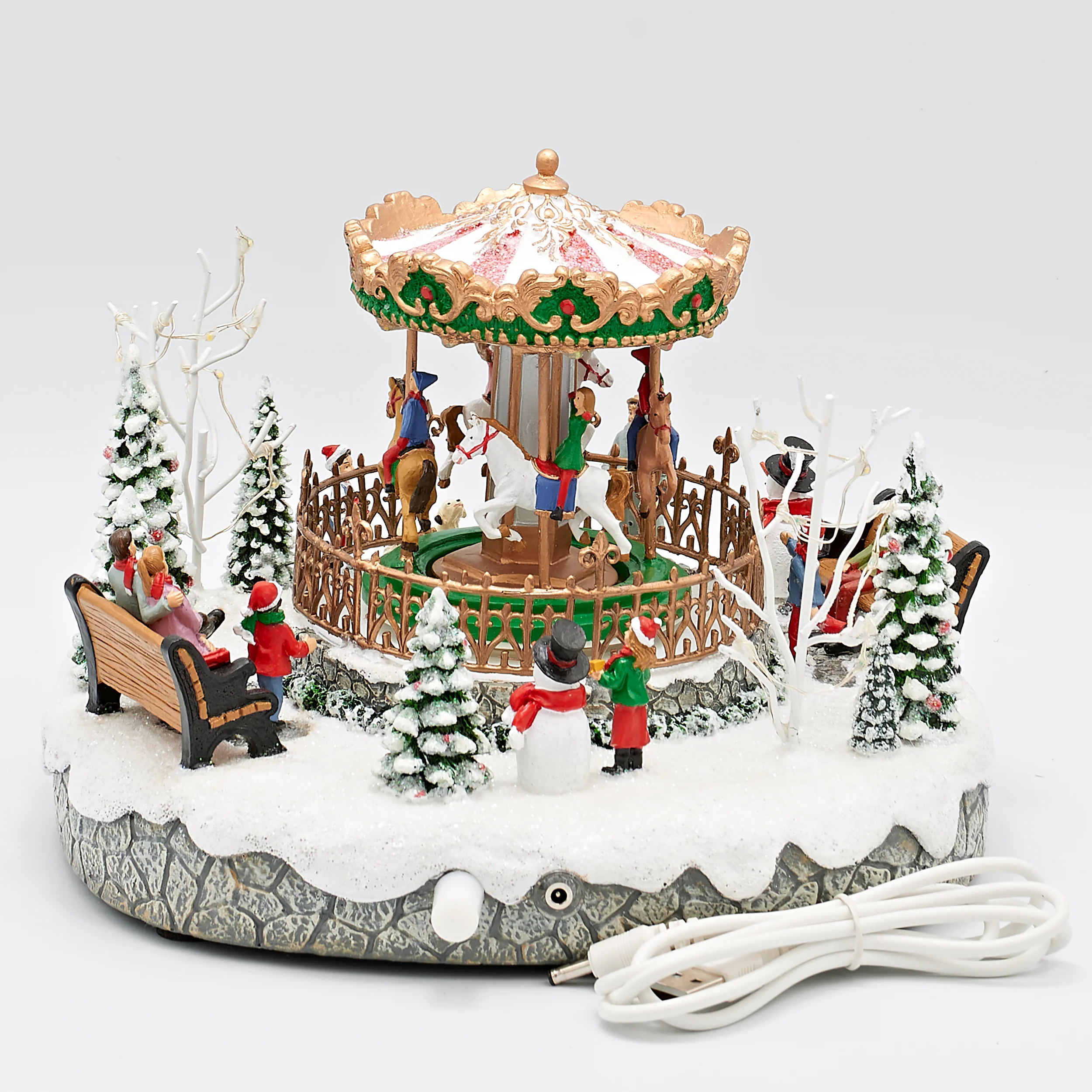 Amusements Festive Winter Carousel Scene Lighted Musical - Image 3
